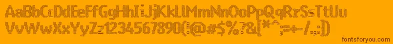 Weitere Informationen zur Vraangoe-Schriftart Vraangoe-Schriftart – Braune Schriften auf orangefarbenem Hintergrund