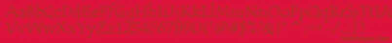 TempusItcTt-Schriftart – Braune Schriften auf rotem Hintergrund