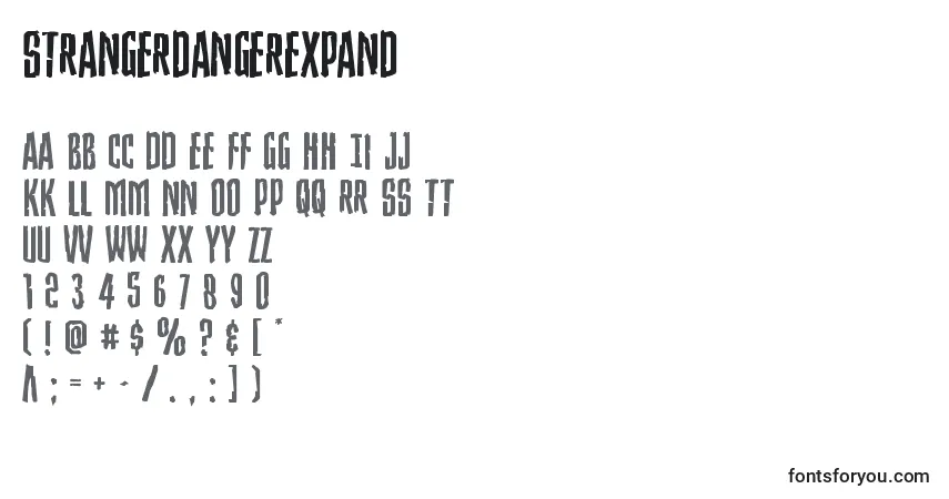 Schriftart Strangerdangerexpand – Alphabet, Zahlen, spezielle Symbole