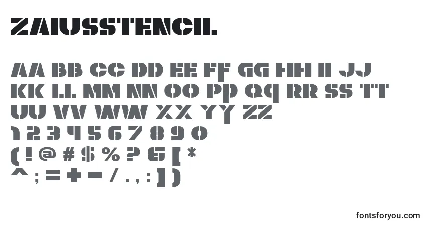 A fonte ZaiusStencil – alfabeto, números, caracteres especiais