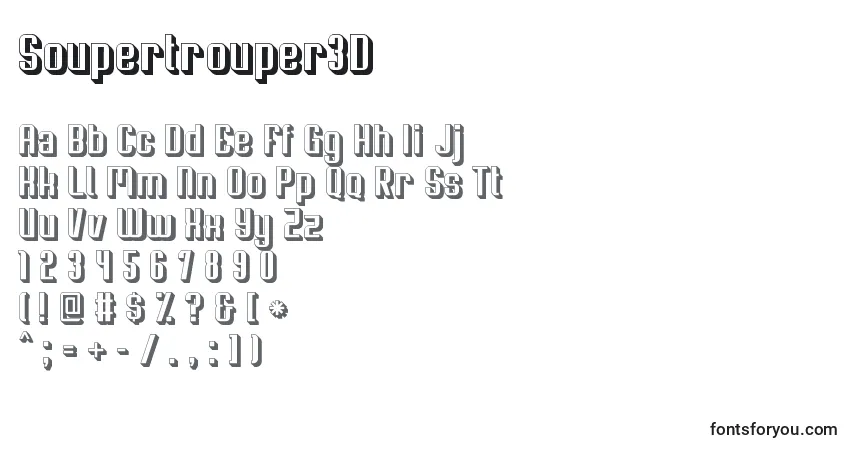 Czcionka Soupertrouper3D – alfabet, cyfry, specjalne znaki