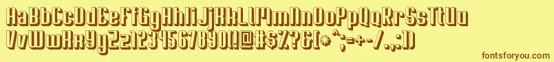 フォントSoupertrouper3D – 茶色の文字が黄色の背景にあります。