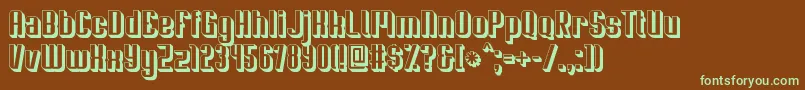 フォントSoupertrouper3D – 緑色の文字が茶色の背景にあります。