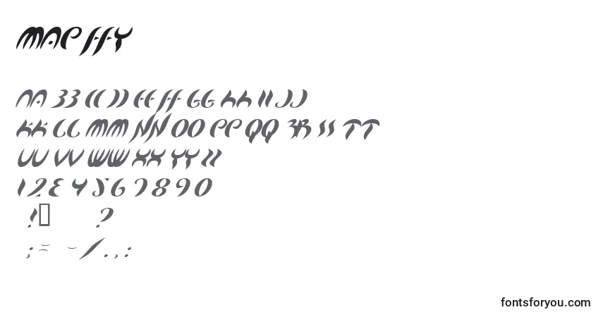 A fonte Map ffy – alfabeto, números, caracteres especiais