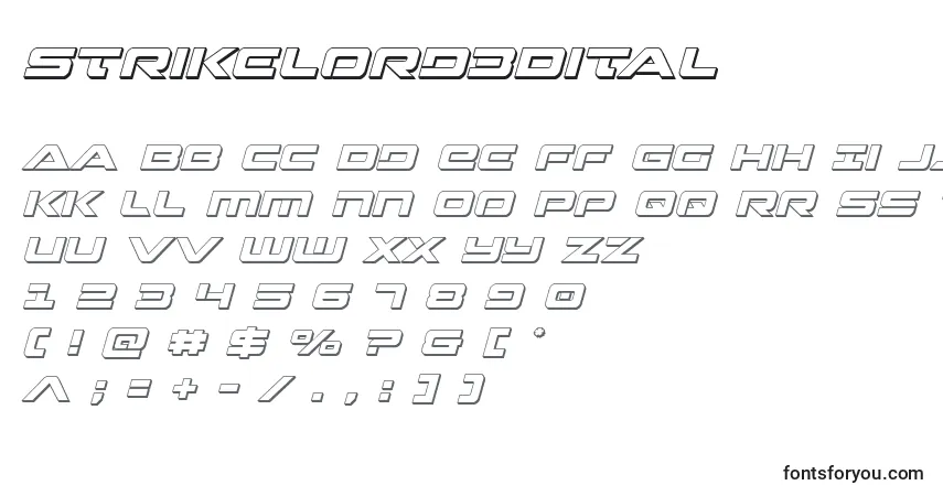 Czcionka Strikelord3Dital – alfabet, cyfry, specjalne znaki