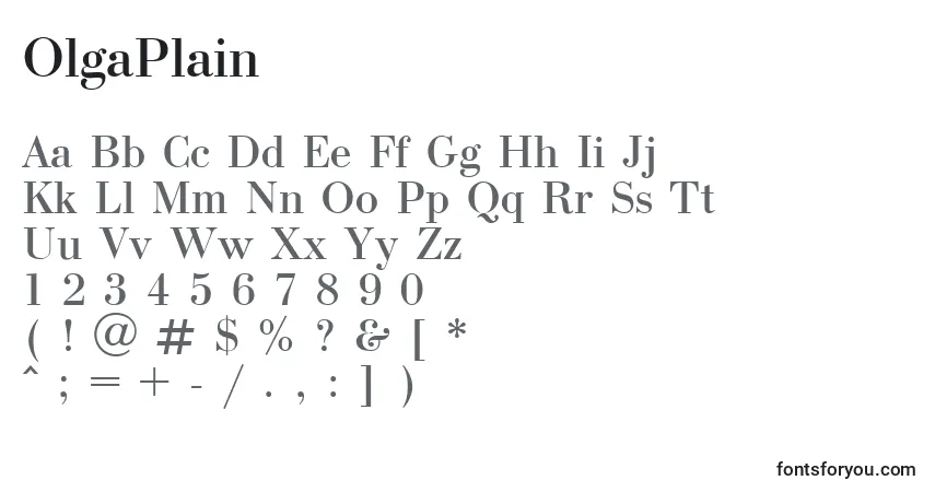 A fonte OlgaPlain – alfabeto, números, caracteres especiais