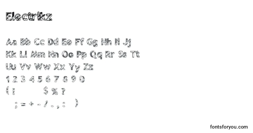 Czcionka Electrikz – alfabet, cyfry, specjalne znaki