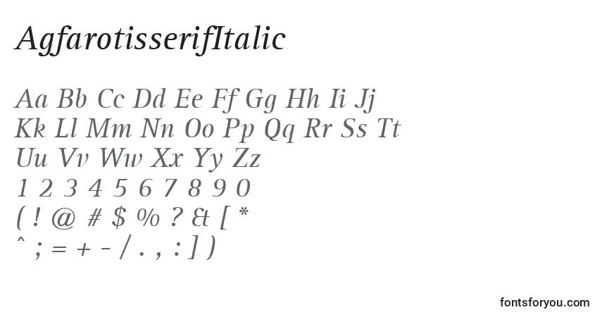 A fonte AgfarotisserifItalic – alfabeto, números, caracteres especiais