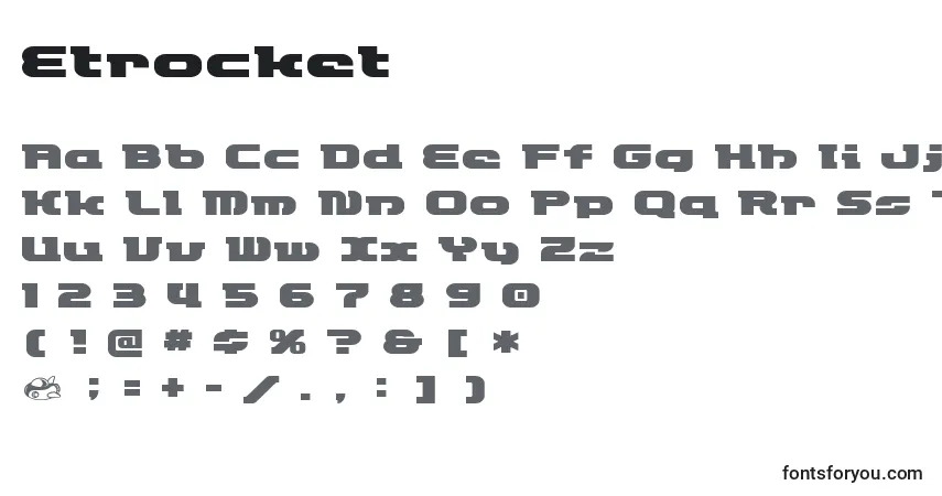Czcionka Etrocket – alfabet, cyfry, specjalne znaki