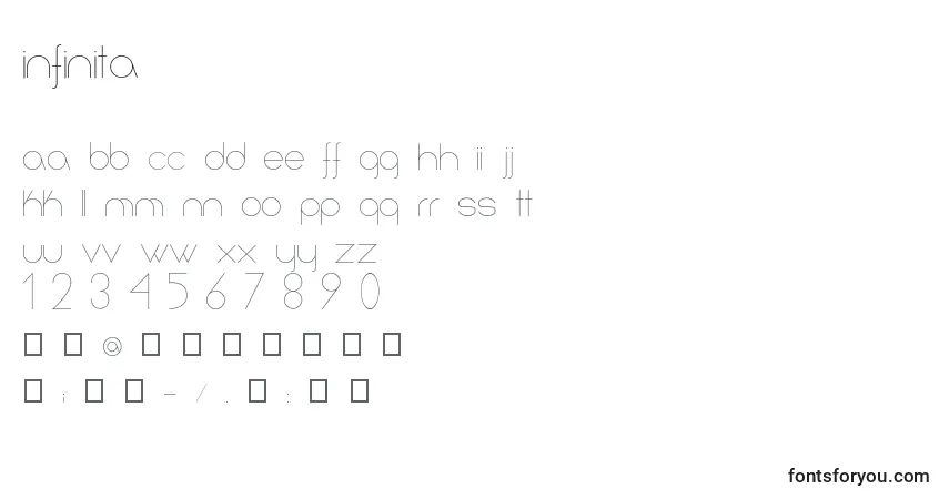 characters of infinita font, letter of infinita font, alphabet of  infinita font