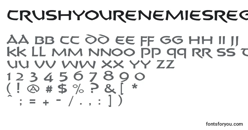 characters of crushyourenemiesregular font, letter of crushyourenemiesregular font, alphabet of  crushyourenemiesregular font