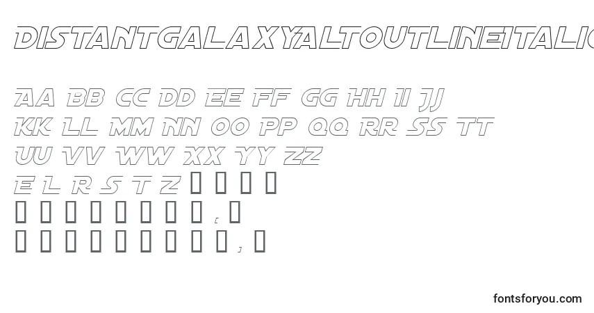 characters of distantgalaxyaltoutlineitalic font, letter of distantgalaxyaltoutlineitalic font, alphabet of  distantgalaxyaltoutlineitalic font