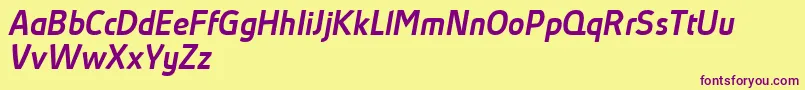 AbsolutProMediumItalicReduced-Schriftart – Violette Schriften auf gelbem Hintergrund