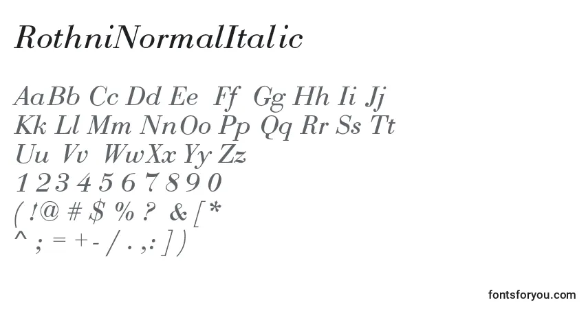 Schriftart RothniNormalItalic – Alphabet, Zahlen, spezielle Symbole