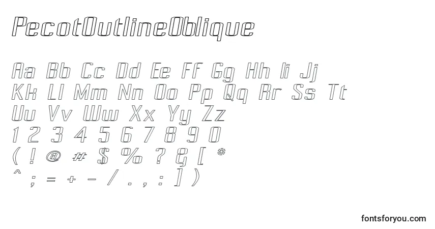 A fonte PecotOutlineOblique – alfabeto, números, caracteres especiais