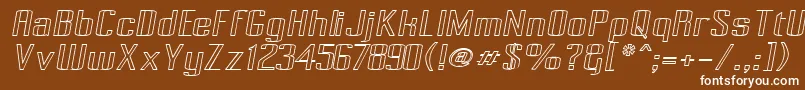 Czcionka PecotOutlineOblique – białe czcionki na brązowym tle