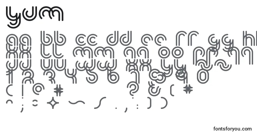 Czcionka Yum – alfabet, cyfry, specjalne znaki
