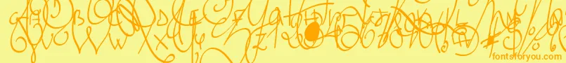 LyricDragonSemiBold-Schriftart – Orangefarbene Schriften auf gelbem Hintergrund