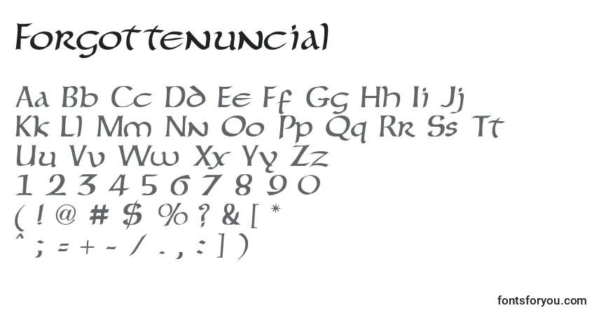 A fonte Forgottenuncial – alfabeto, números, caracteres especiais