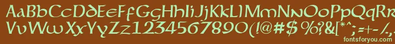 フォントForgottenuncial – 緑色の文字が茶色の背景にあります。