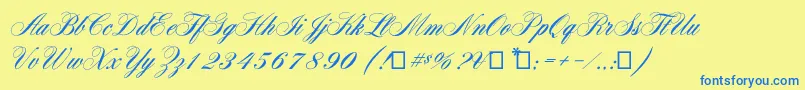 Aerolitescriptcp2-Schriftart – Blaue Schriften auf gelbem Hintergrund