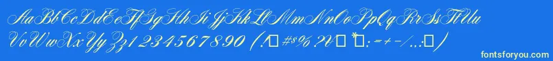 Aerolitescriptcp2-Schriftart – Gelbe Schriften auf blauem Hintergrund