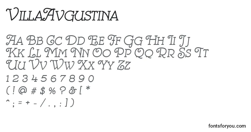 A fonte VillaAvgustina – alfabeto, números, caracteres especiais