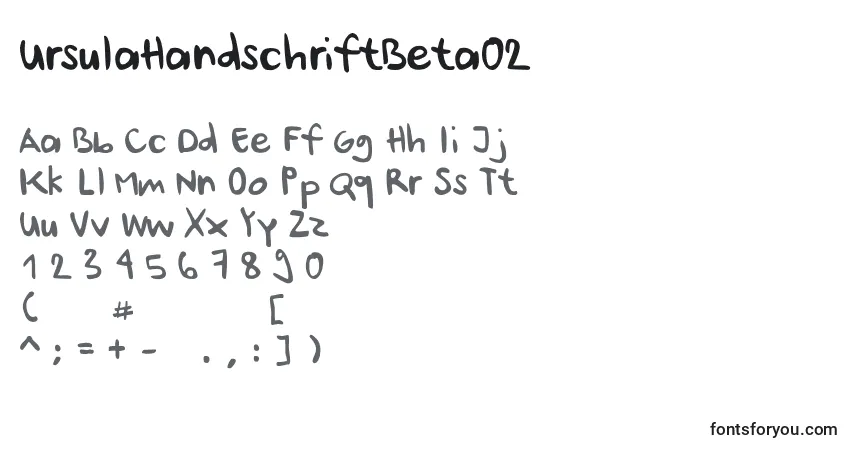 Czcionka UrsulaHandschriftBeta02 – alfabet, cyfry, specjalne znaki