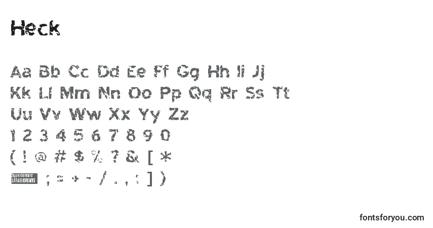 A fonte Heck – alfabeto, números, caracteres especiais