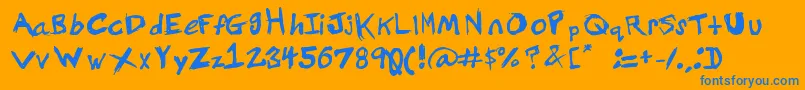 Grundy-Schriftart – Blaue Schriften auf orangefarbenem Hintergrund