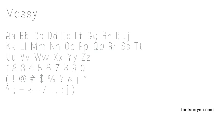 Mossy-fontti – aakkoset, numerot, erikoismerkit