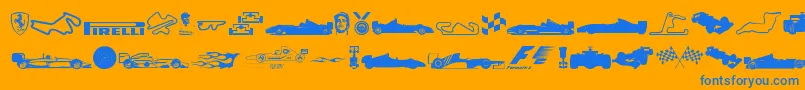 Formula1-Schriftart – Blaue Schriften auf orangefarbenem Hintergrund