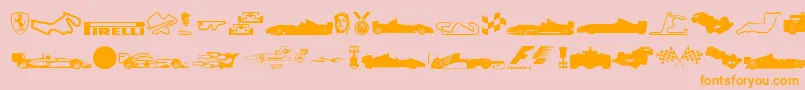 Formula1-Schriftart – Orangefarbene Schriften auf rosa Hintergrund