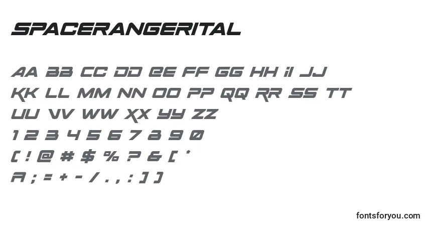 A fonte Spacerangerital – alfabeto, números, caracteres especiais