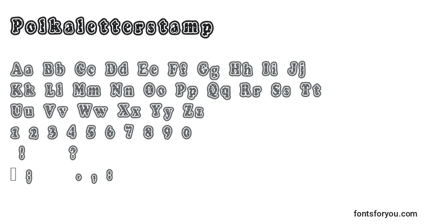 Schriftart Polkaletterstamp – Alphabet, Zahlen, spezielle Symbole