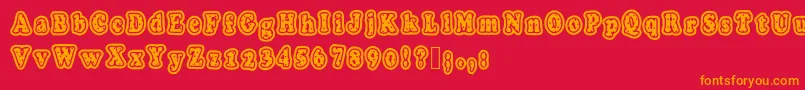 フォントPolkaletterstamp – 赤い背景にオレンジの文字