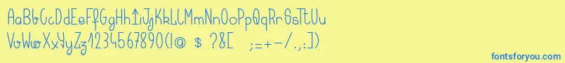 フォントKeralaquest – 青い文字が黄色の背景にあります。