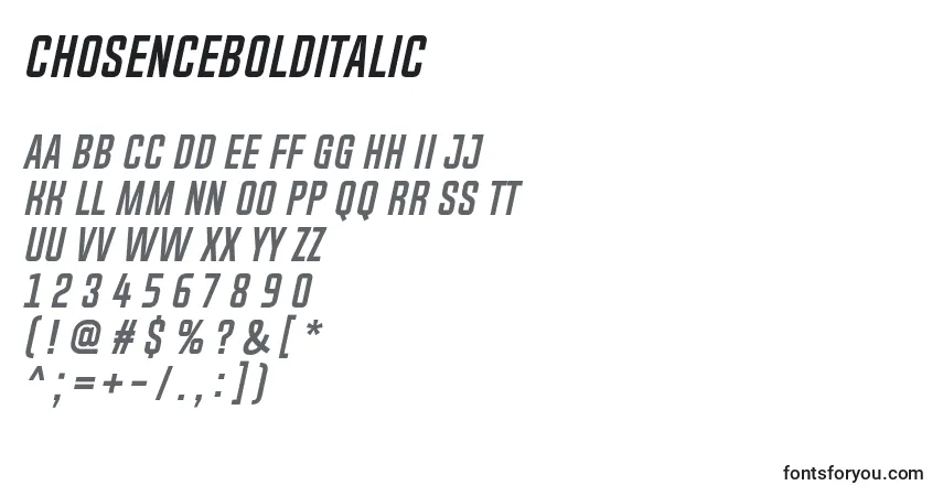 Шрифт ChosenceBoldItalic – алфавит, цифры, специальные символы