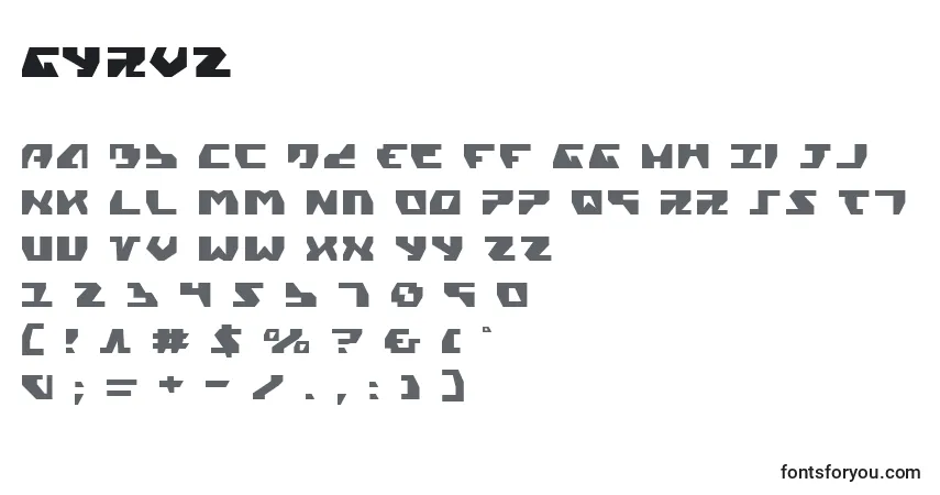 A fonte Gyrv2 – alfabeto, números, caracteres especiais