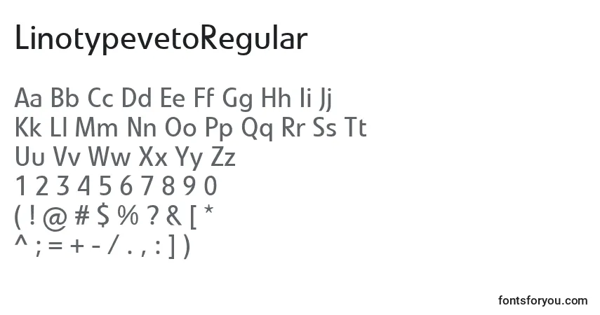 A fonte LinotypevetoRegular – alfabeto, números, caracteres especiais