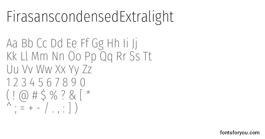 Schriftart FirasanscondensedExtralight – Alphabet, Zahlen, spezielle Symbole