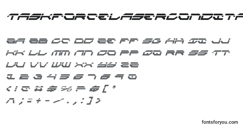 Czcionka TaskforceLaserCondital – alfabet, cyfry, specjalne znaki