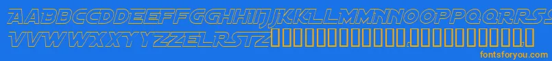 フォントDistantGalaxyAltoutlineItalic – オレンジ色の文字が青い背景にあります。
