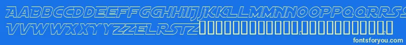 DistantGalaxyAltoutlineItalic-Schriftart – Gelbe Schriften auf blauem Hintergrund