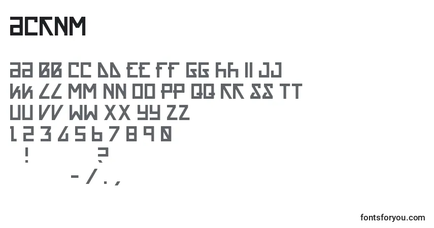 Czcionka Acrnm – alfabet, cyfry, specjalne znaki