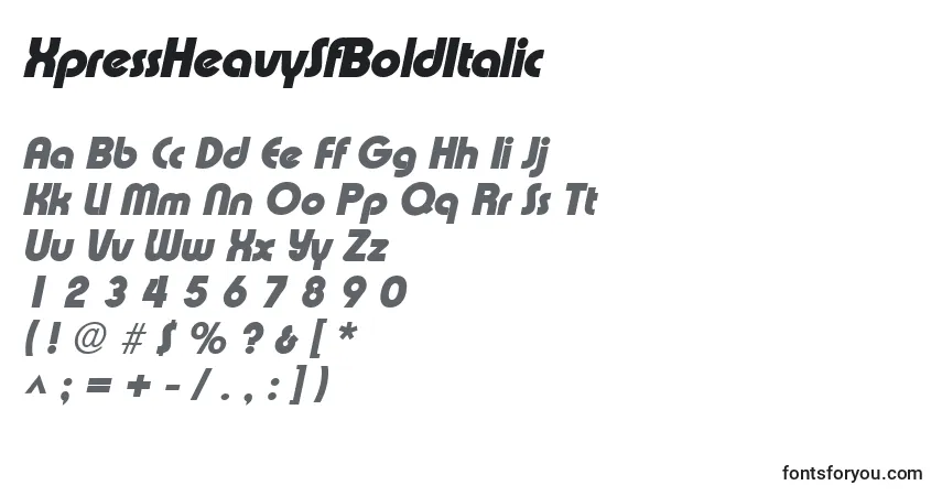 A fonte XpressHeavySfBoldItalic – alfabeto, números, caracteres especiais