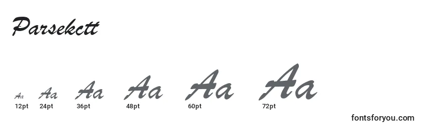 sizes of parsekctt font, parsekctt sizes