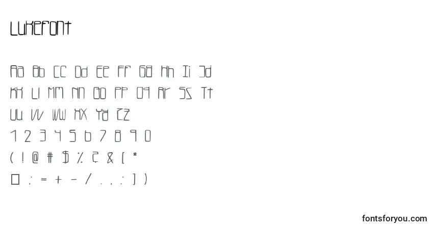 characters of lukefont font, letter of lukefont font, alphabet of  lukefont font