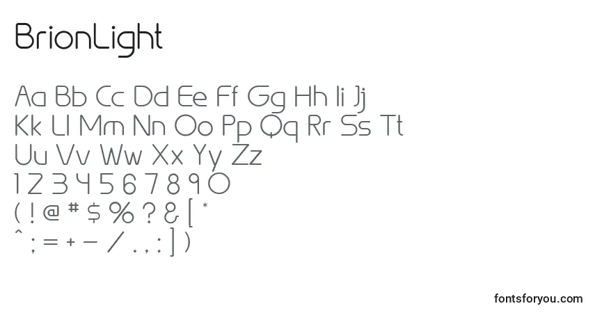 characters of brionlight font, letter of brionlight font, alphabet of  brionlight font