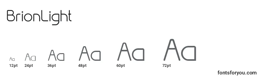 sizes of brionlight font, brionlight sizes